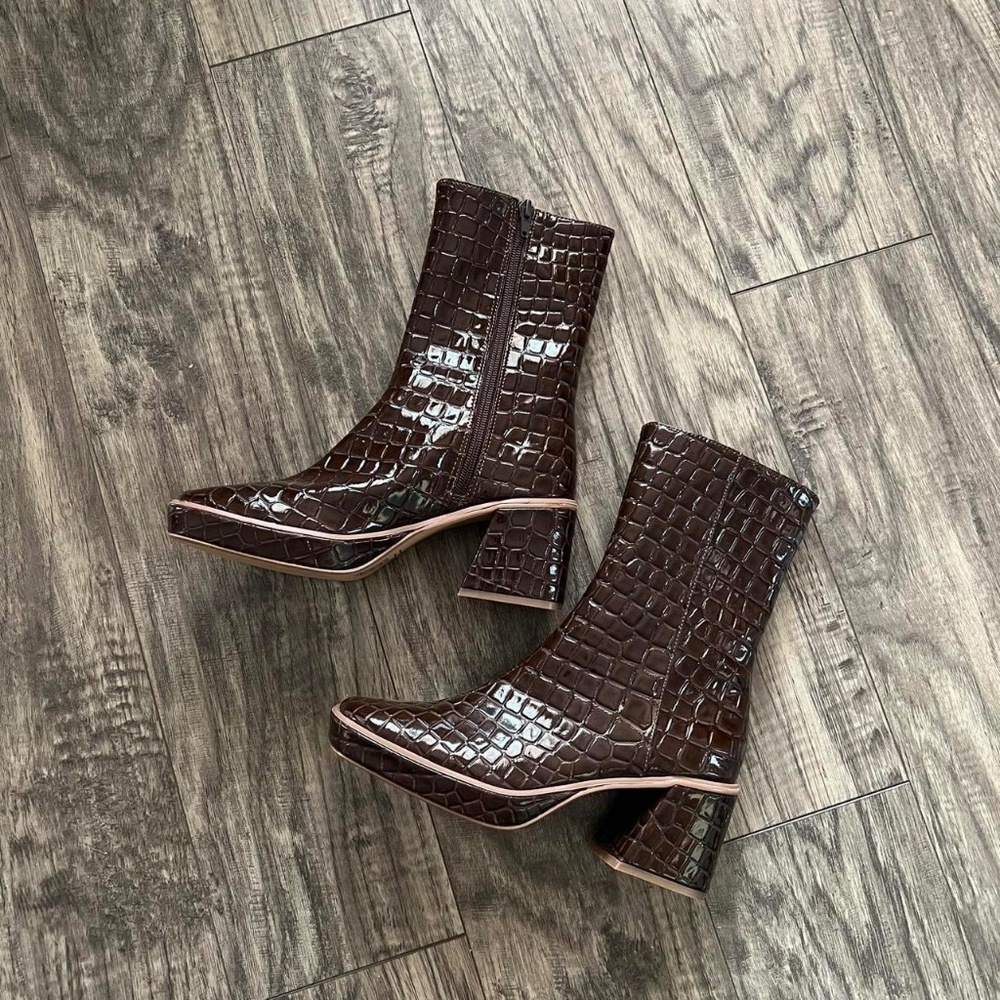 UO Brown faux leather ankle boots